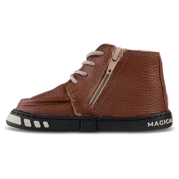 Ghete copii imblănite maro piele naturala barefoot Magical Shoes Takin
