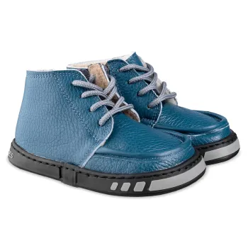 Ghete barefoot copii imblanite piele naturala Magical Shoes albastru, bleu