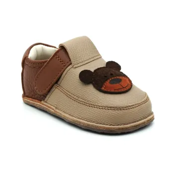 Papucei Pantofi Barefoot Primii Pasi bebe copii baieti maro crem ursulet