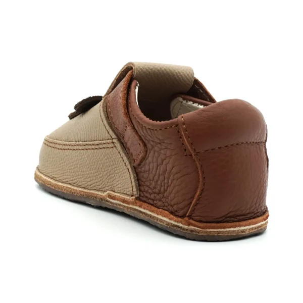 Papucei Pantofi Barefoot Primii Pasi bebe copii baieti maro crem ursulet