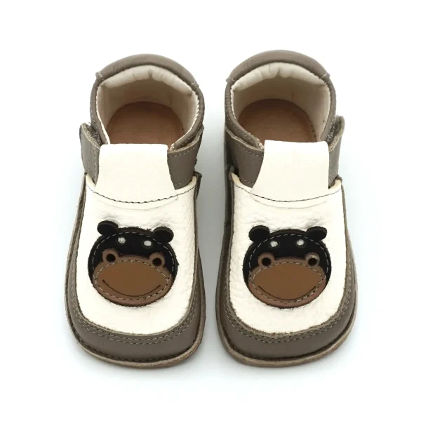 Papucei Pantofi Barefoot Primii Pasi bebe copii baieti fete maro crem hipopotam
