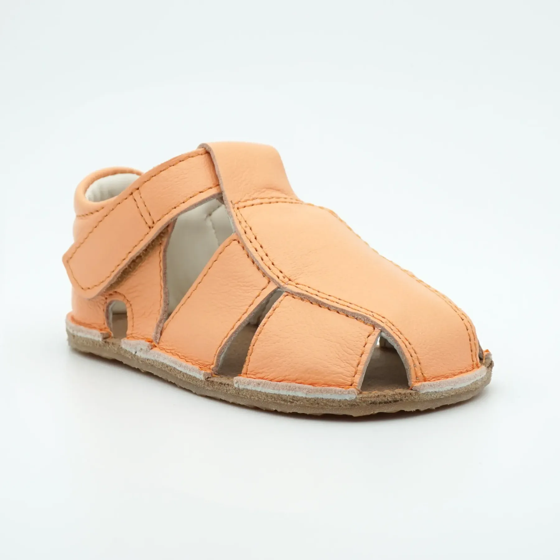 Sandale bebelusi, sandale primii pasi barefoot sandale copii fete piele naturala orange portocaliu tipitoe Sandale bebelusi, sandale primii pasi barefoot sandale copii fete piele naturala orange portocaliu tipitoe