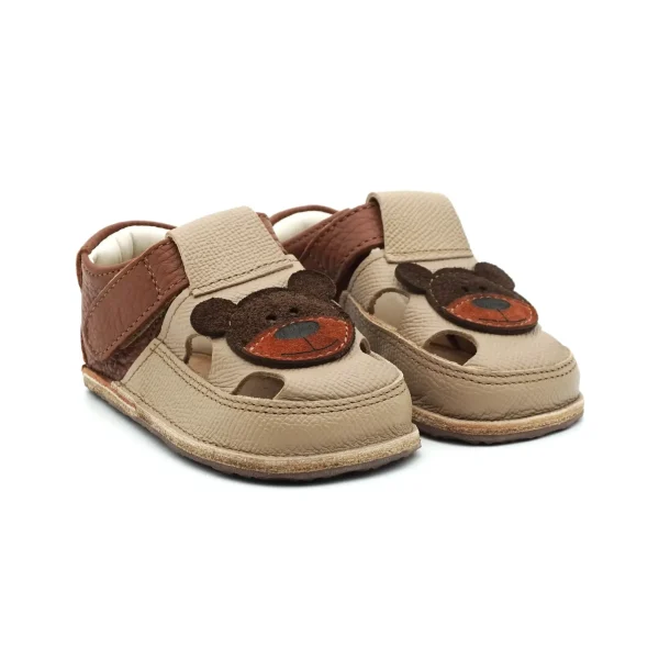 Sandalute bebelusi, sandale copii, sandale barefoot primii pasi bebe copii papucei baieti fete maro crem ursulet
