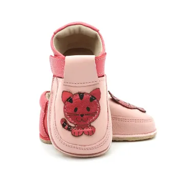 Papucei Primii Pasi Pantofi Barefoot bebe fete talpa flexibila piele naturala Roz Pisica incaltaminte bebelusi