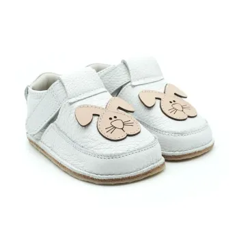 Papucei Primii Pasi Pantofi Barefoot bebe fete talpa flexibila piele naturala Alb Iepuras incaltaminte bebelusi