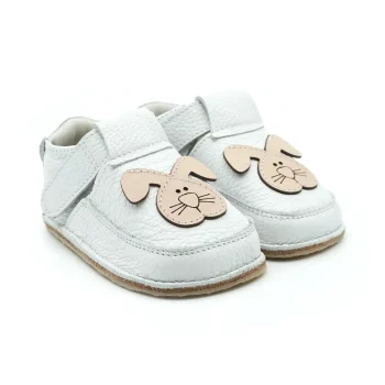 Papucei Primii Pasi Pantofi Barefoot bebe fete talpa flexibila piele naturala Alb Iepuras incaltaminte bebelusi