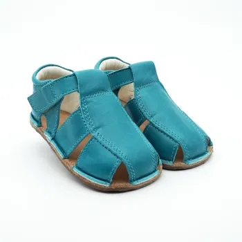 Sandale bebelusi, sandale primii pasi barefoot sandale copii baieti, piele naturala, talpa flexibila, turcoaz