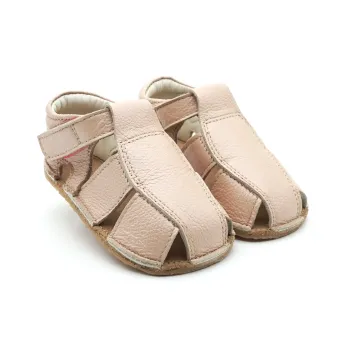 Sandale bebelusi, sandale primii pasi barefoot sandale copii fete, piele naturala, talpa flexibila, bej perlat