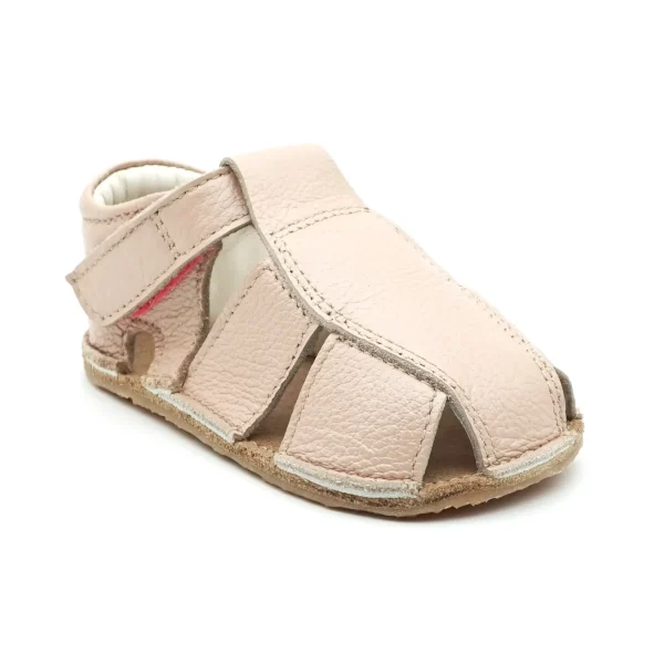 Sandale bebelusi, sandale primii pasi barefoot sandale copii fete, piele naturala, talpa flexibila, bej perlat