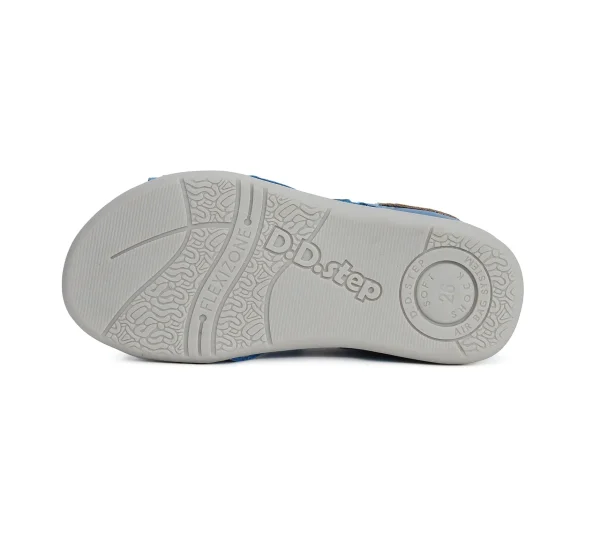 Sandalute copii primii pasi piele naturala talpa flexibila DD Step Albastru Tigru