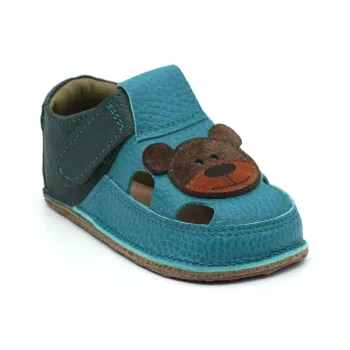 Incaltaminte copii Sandalute copii bebelusi primii pasi baieti piele naturala talpa flexibila verde ursulet