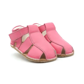 Sandale copii primii pasi barefoot fete incaltaminte bebelusi piele naturala talpa flexibila roz