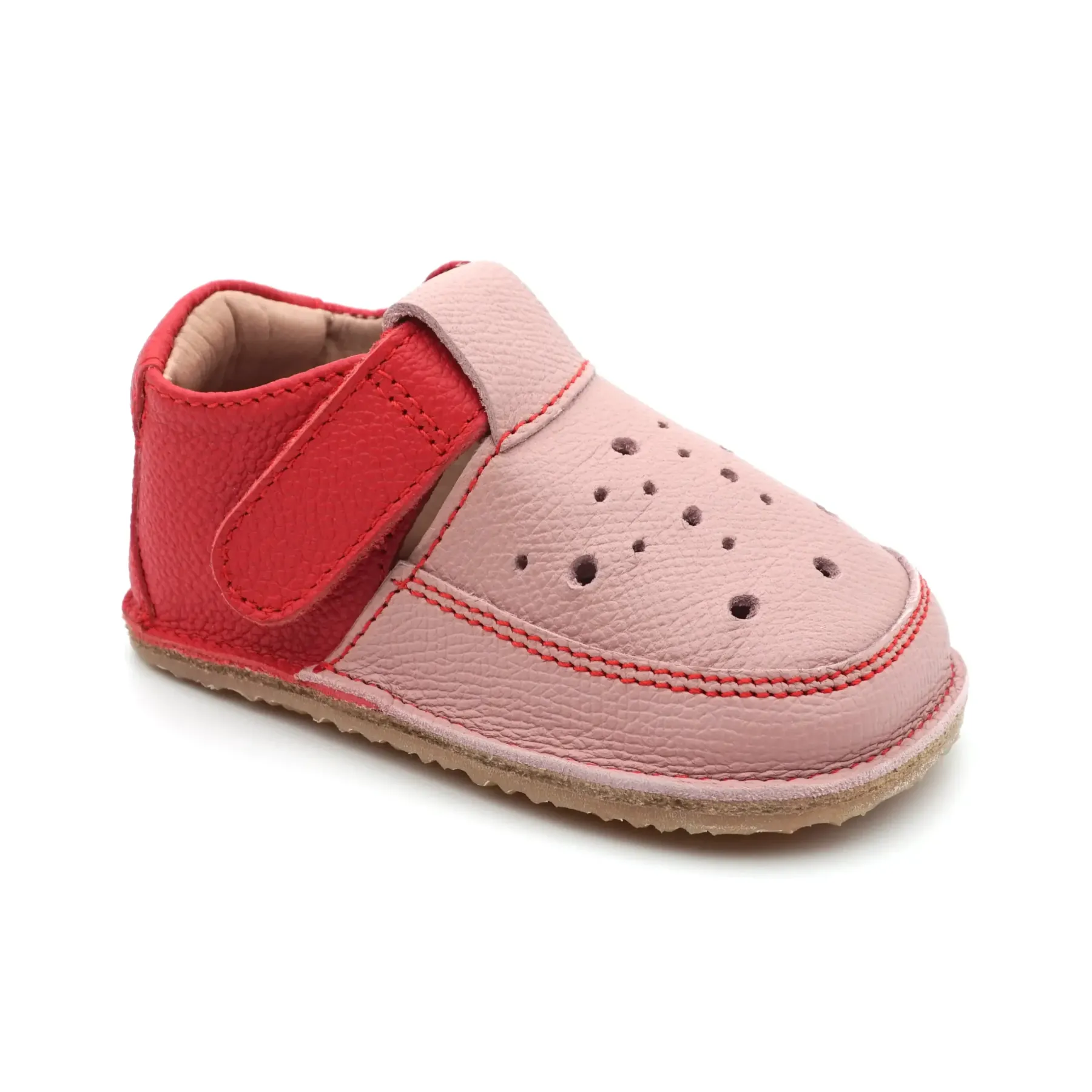 Papucei primii pasi fete barefoot piele naturala talpa flexibila, bubble roz rosu Papucei primii pasi fete barefoot piele naturala talpa flexibila, bubble roz rosu