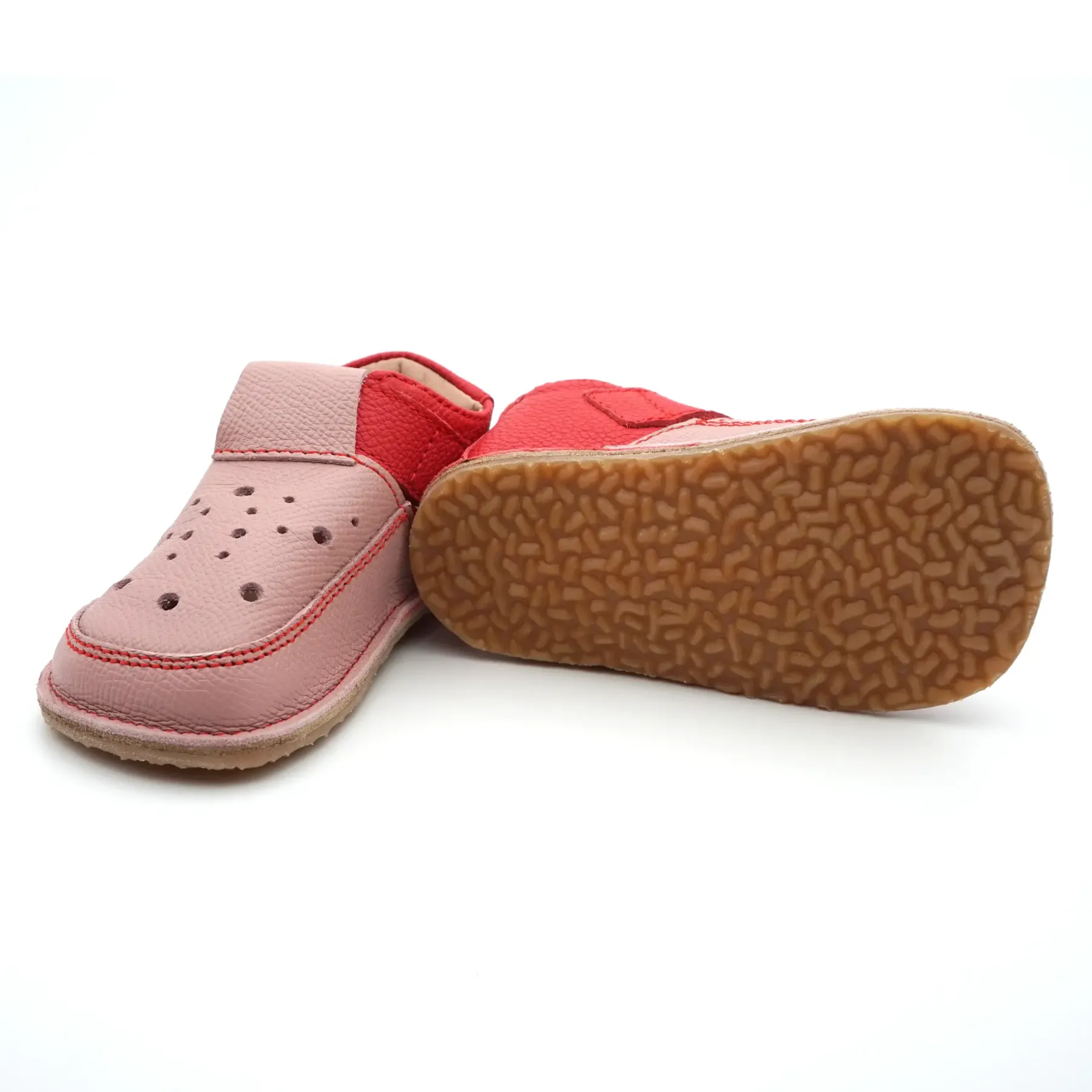 Papucei primii pasi fete barefoot piele naturala talpa flexibila, bubble roz rosu Papucei primii pasi fete barefoot piele naturala talpa flexibila, bubble roz rosu