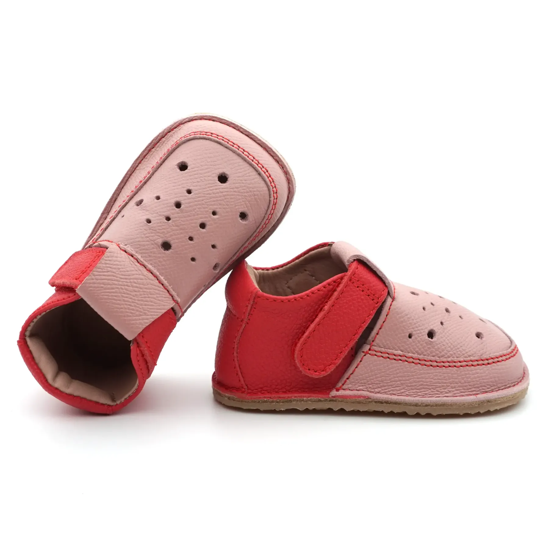 Papucei primii pasi fete barefoot piele naturala talpa flexibila, bubble roz rosu Papucei primii pasi fete barefoot piele naturala talpa flexibila, bubble roz rosu