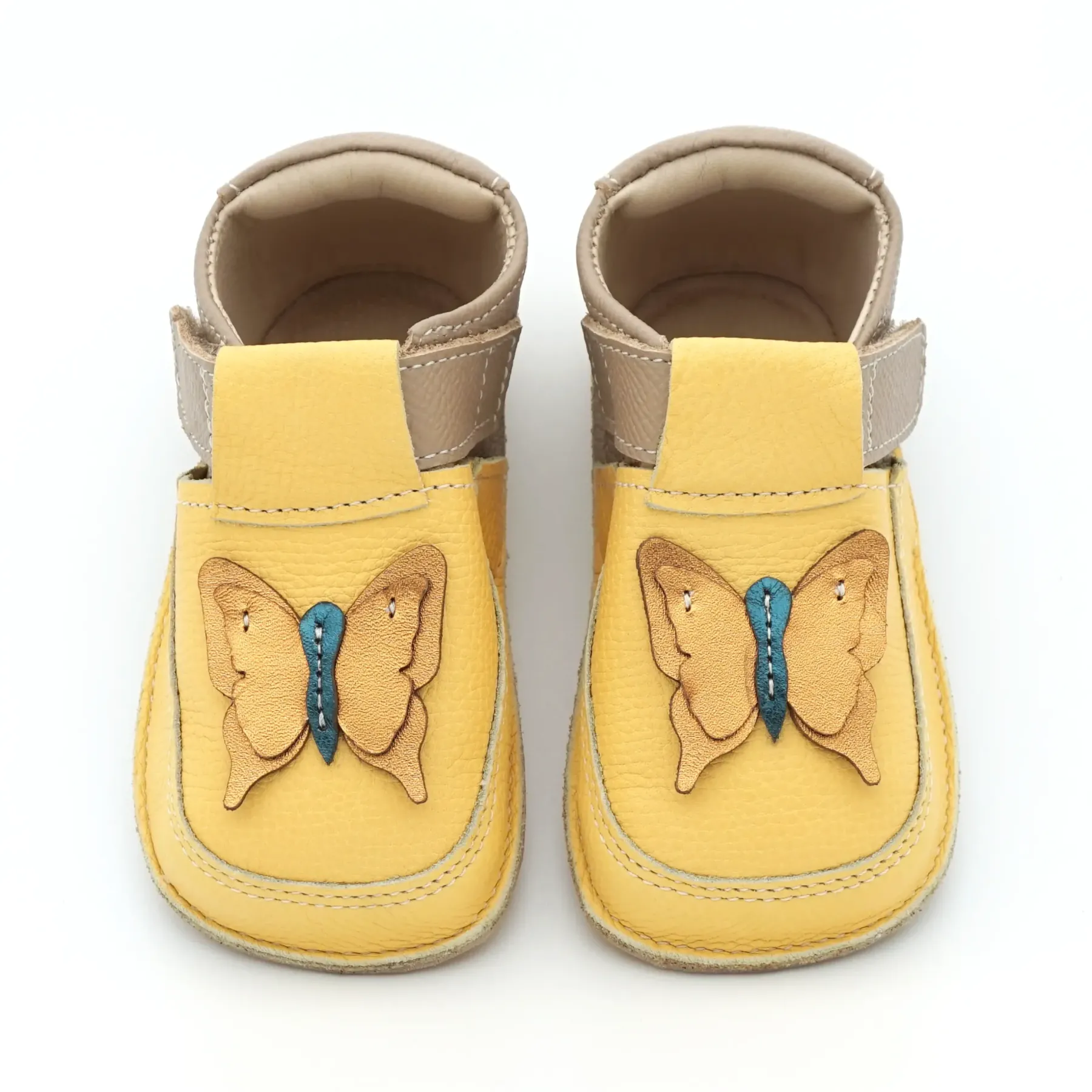 Papucei primii pasi fete, barefoot, piele naturala, talpa flexibila, galben, fluturas Papucei primii pasi fete, barefoot, piele naturala, talpa flexibila, galben, fluturas