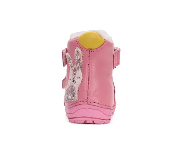 DD Step ghete copii primii pasi fete barefoot imblanite piele naturala talpa flexibila roz iepuras