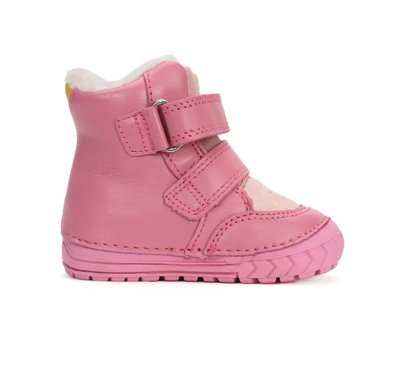 DD Step ghete copii primii pasi fete barefoot imblanite piele naturala talpa flexibila roz iepuras