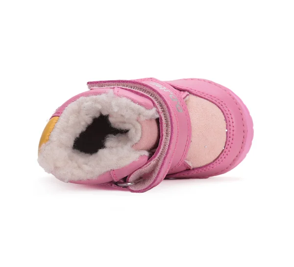 DD Step ghete copii primii pasi fete barefoot imblanite piele naturala talpa flexibila roz iepuras