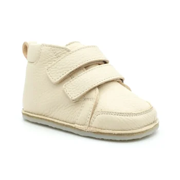 Ghete copii primii pasi imblanite, barefoot, piele naturala, baieti si fete, crem ivory, iarna toamna