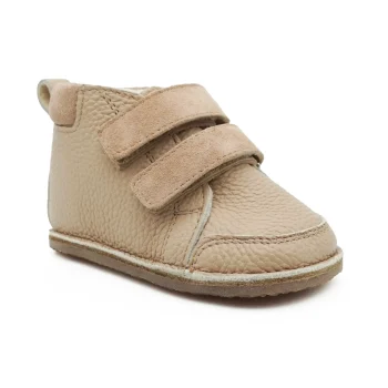 Ghete copii primii pasi, barefoot, imblanite, piele naturala - Cappuccino Velur