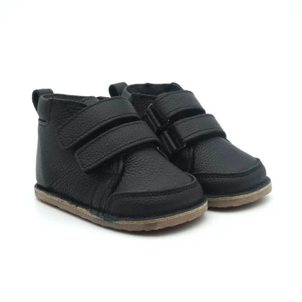 Ghete copii primii pasi imblanite, barefoot, piele naturala, baieti si fete, negru, iarna toamna