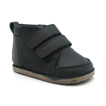 Ghete copii primii pasi imblanite, barefoot, piele naturala, baieti si fete, negru, iarna toamna