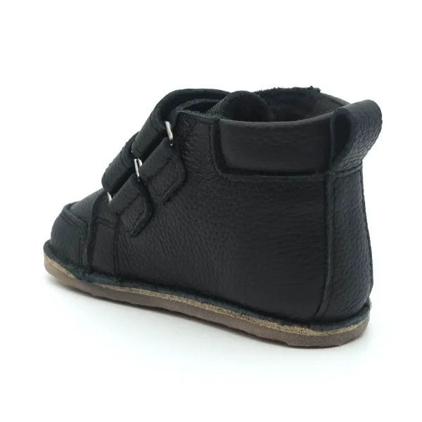 Ghete copii primii pasi imblanite, barefoot, piele naturala, baieti si fete, negru, iarna toamna