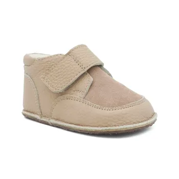 Ghete copii primii pasi, barefoot, captusite, piele naturala - Cappuccino Velur