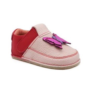 Pantofi Primii Pasi Papucei Barefoot bebe copii fete roz rosu fluturas