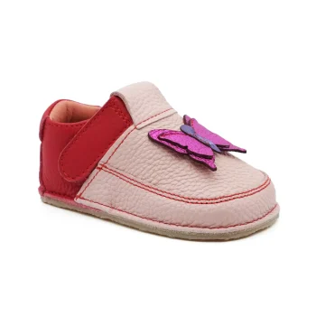 Pantofi Primii Pasi Papucei Barefoot bebe copii fete roz rosu fluturas