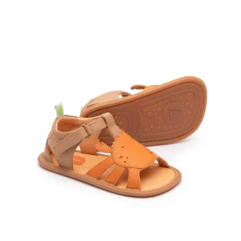 Sandalute bebelusi barefoot primii pasi copii si bebelusi, piele naturala, talpa flexibila, forma anatomica, Tip Toey Joey, Craby, portocaliu