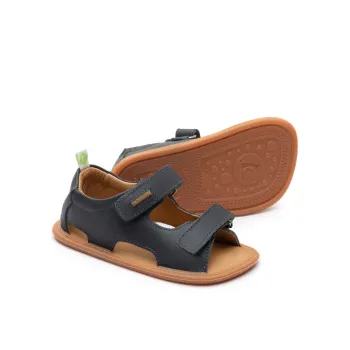 Sandale copii barefoot, primii pasi, piele naturala, talpa flexibila, forma anatomica, albastru, velcro, Tip Toey Joey