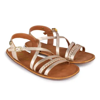 Sandale barefoot fete, piele naturala, auriu, talpa flexibila, sandale copii