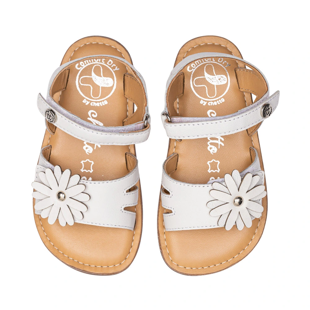 Sandale barefoot copii, fete, piele naturala, alb, talpa flexibila, Chetto, floare Sandale barefoot copii, fete, piele naturala, alb, talpa flexibila, Chetto, floare