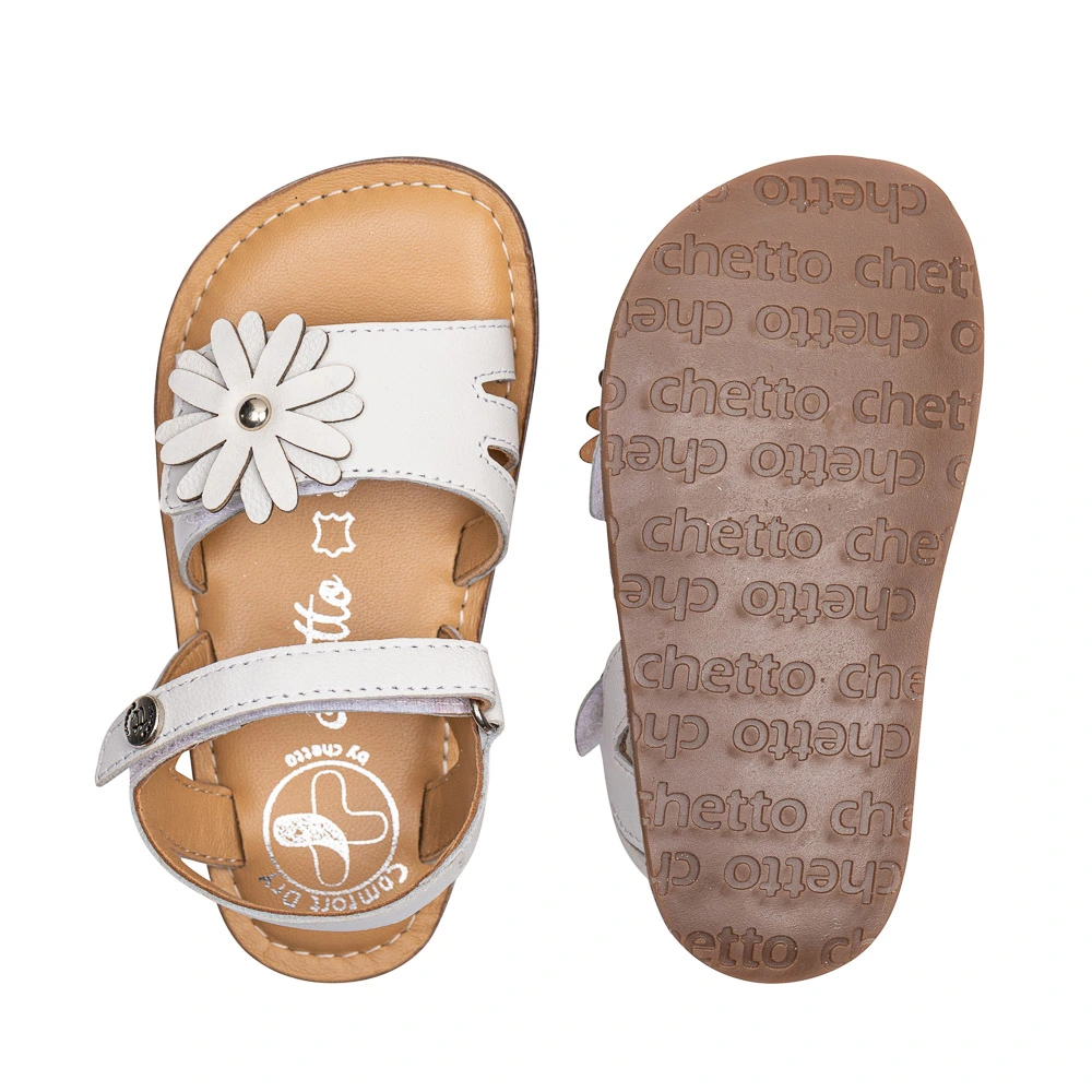 Sandale barefoot copii, fete, piele naturala, alb, talpa flexibila, Chetto, floare Sandale barefoot copii, fete, piele naturala, alb, talpa flexibila, Chetto, floare
