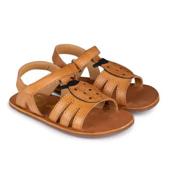 Sandale barefoot copii, piele naturala, fete baieti, maro, talpa flexibila, Chetto, buburuza