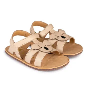 Sandale barefoot copii, piele naturala, fete baieti, bej, talpa flexibila, Chetto, koala
