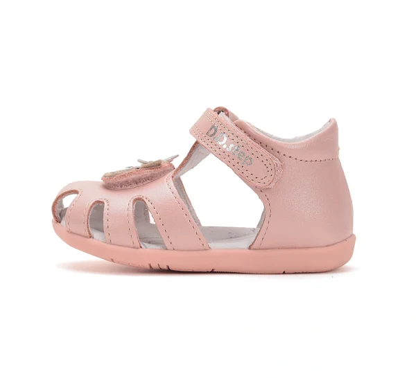 Sandale bebelusi, primii pasi, fete, piele naturala, talpa flexibila, roz, ursulet DD Step