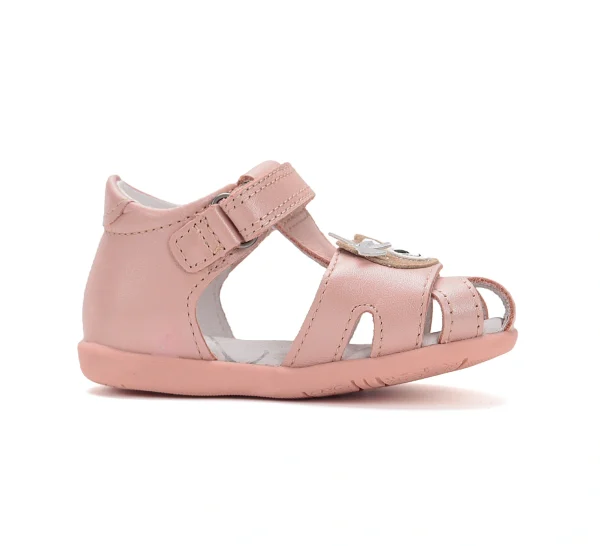 Sandale bebelusi, primii pasi, fete, piele naturala, talpa flexibila, roz, ursulet DD Step