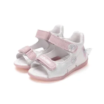 Sandale bebelusi, primii pasi, fete, piele naturala, talpa flexibila, roz argintiu, iepuras, DD Step