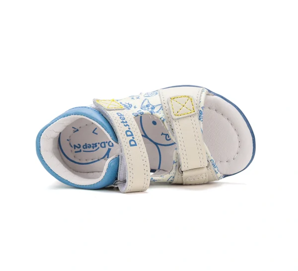Sandale bebelusi, primii pasi, baieti, piele naturala, talpa flexibila, alb albastru, xbox, playstation, DD Step