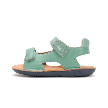 Sandale copii, barefoot primii pasi, baieti, piele naturala, talpa flexibila, verde, DD Step