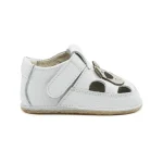 Sandale bebelusi si copii, baieti, primii pasi, barefoot, piele naturala, talpa flexibila, ursulet Baloo, alb