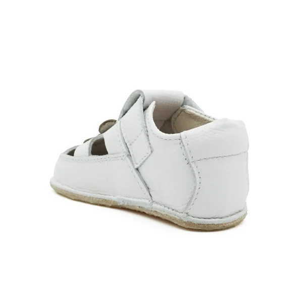 Sandale bebelusi si copii, baieti, primii pasi, barefoot, piele naturala, talpa flexibila, ursulet Baloo, alb