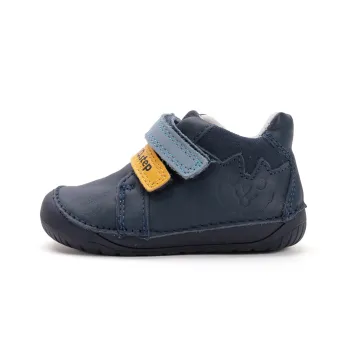 DD Step Pantofi primii pasi barefoot, baieti, piele naturala, talpa flexibila, albastru
