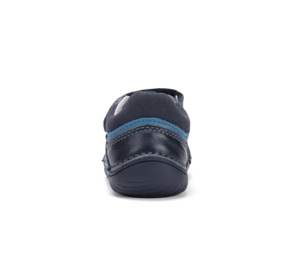 DD Step Pantofi primii pasi barefoot, baieti, piele naturala, talpa flexibila, albastru