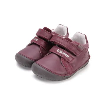 DD Step, pantofi primii pasi, bebelusi fetite, barefoot, piele naturala, talpa flexibila, inchidere scai, grena