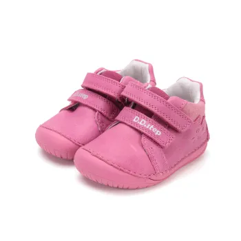 DD Step, pantofi primii pasi, bebelusi fetite, barefoot, piele naturala, talpa flexibila, inchidere scai, roz