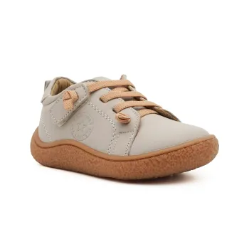 Pantofi barefoot copii, tip Camper, baieti si fete, piele naturala, talpa flexibila, varf lat, sireturi elastice, gri